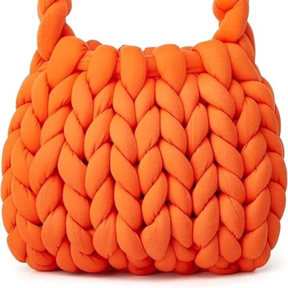 Neiman Marcus Orange Handmade Woven Knit Satchel Purse - Picture 3 of 3